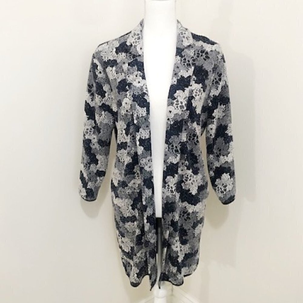 Philosophy floral print long open front duster jacket blue/White